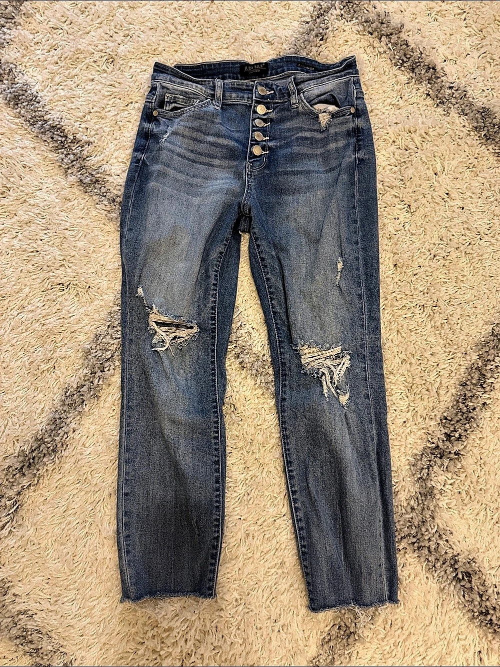 Judy Blue Distressed Boyfriend Jeans in Blue 7/28